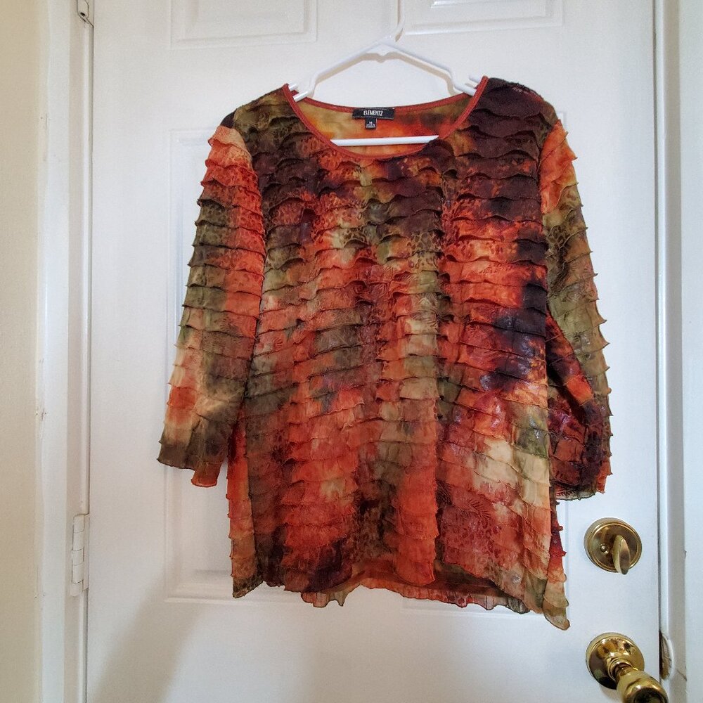 Elementz Ruffle Round Neck Top In Trending Fall Colors Sz Medium